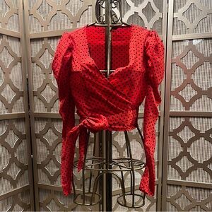 Red/Black Polka Dot Wrap Top